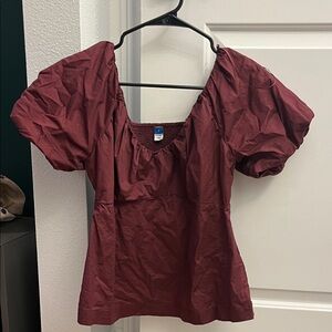 Women's Burgundy Puff Sleeve Top